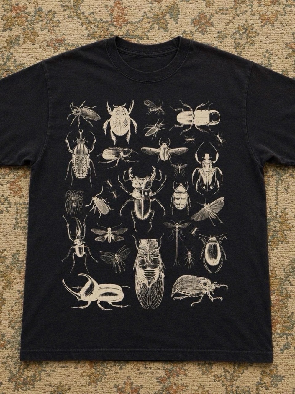 Black Insect Beetle Graphic Crewneck T-Shirt